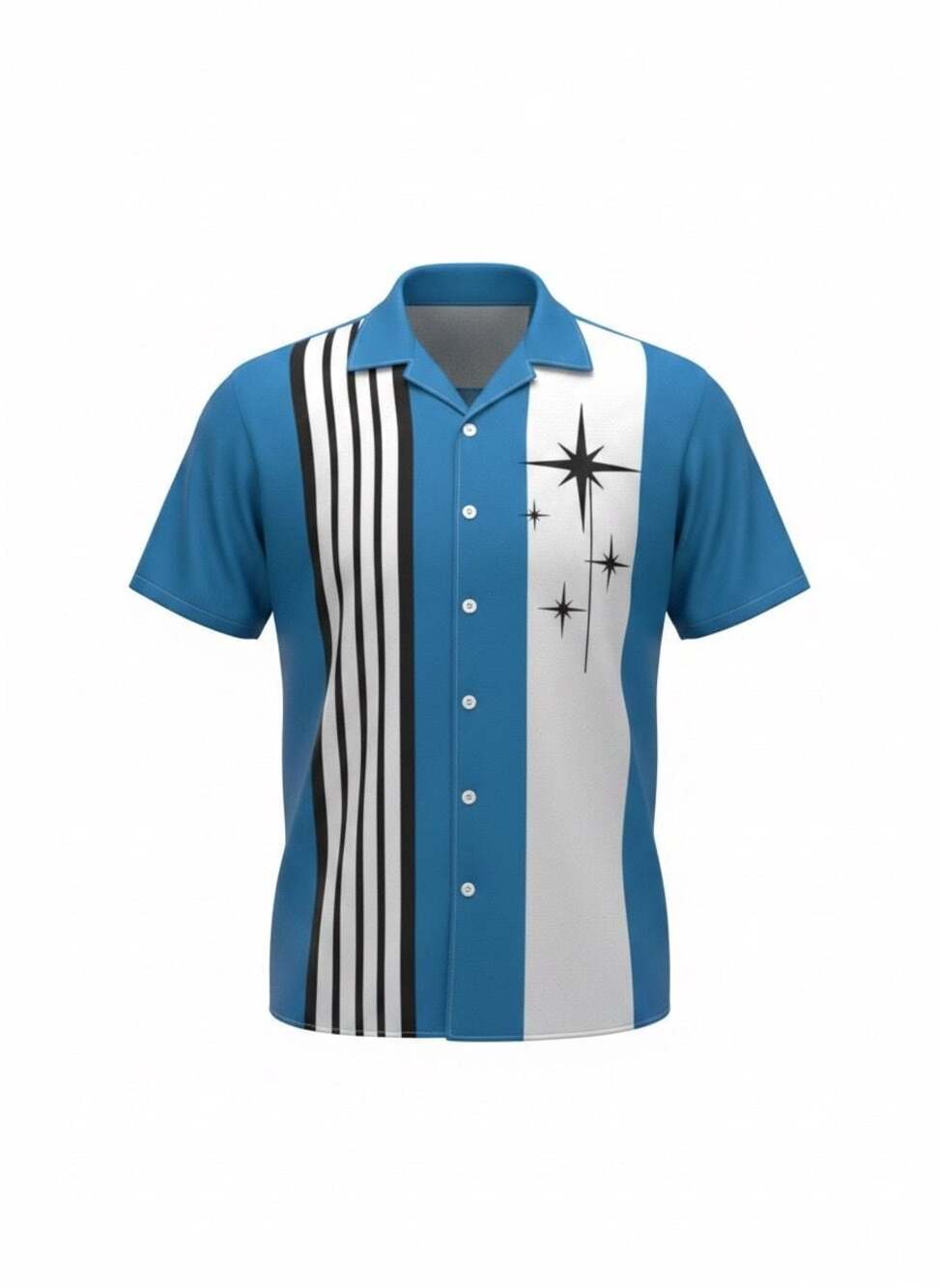 Hardaddy Retro Atomic Starburst Bowling Shirt Blue White Button Up XXL NWT